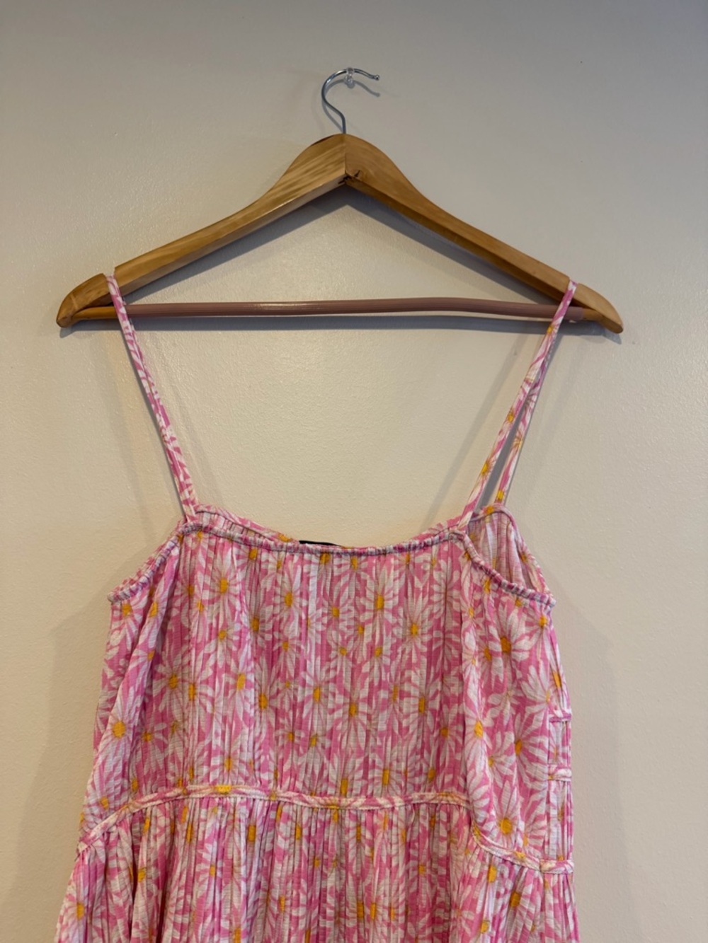ZARA - Pleated Printed Dress, pink daisy sundress size M - Picture 7 of 16
